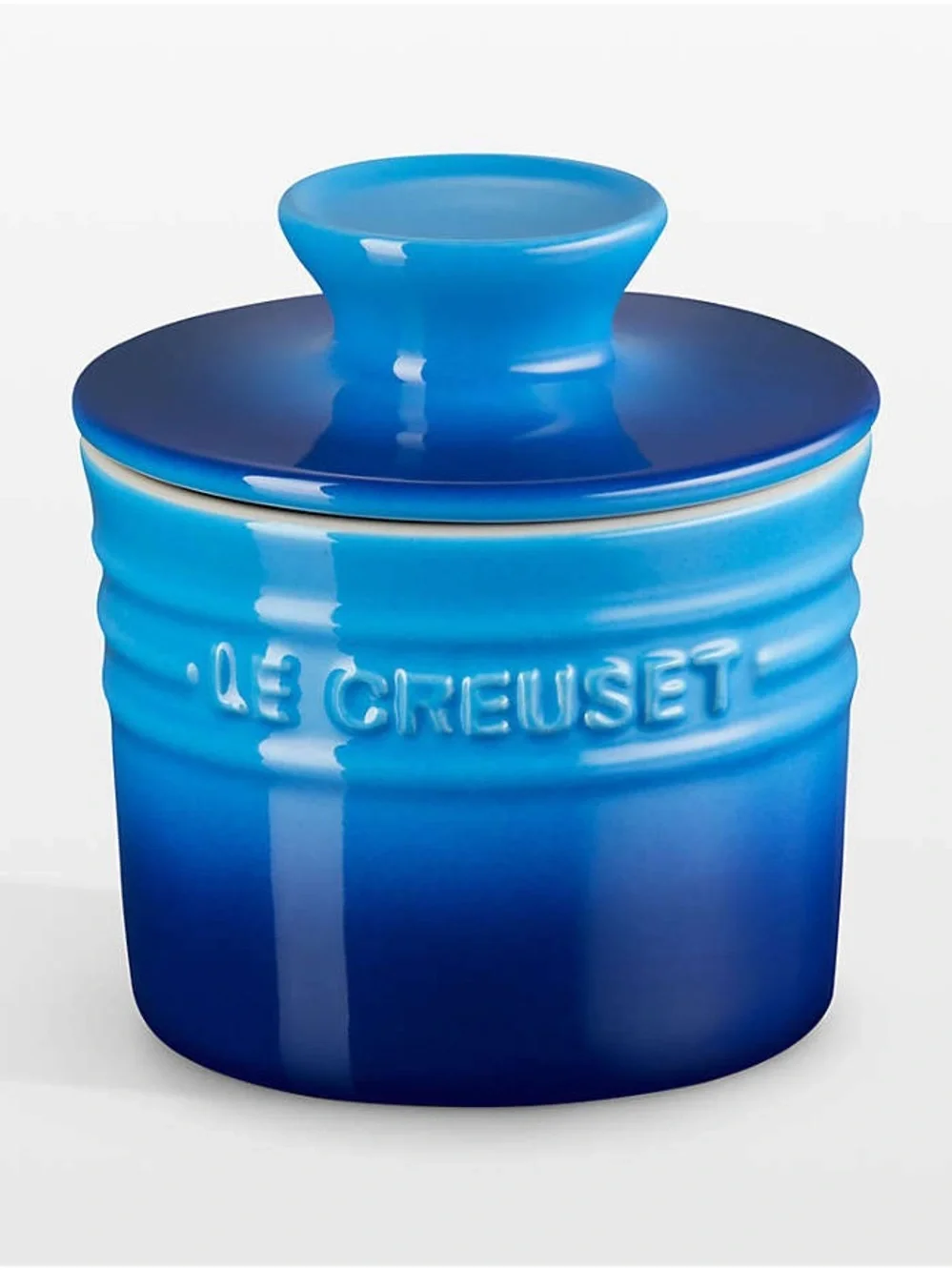 NEW Le Creuset Marseille Blue Ceramic Butter Crock Dish Holder Jar with Lid